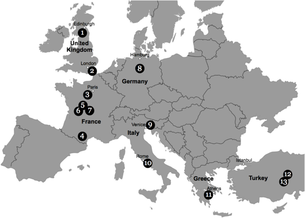 Carte des églises et lieux sacrés ornés d'iconographies fongiques, Brown et Brown 2016